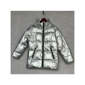Zella Women's Metallic Silver Puffer Coat Size XXS #66514